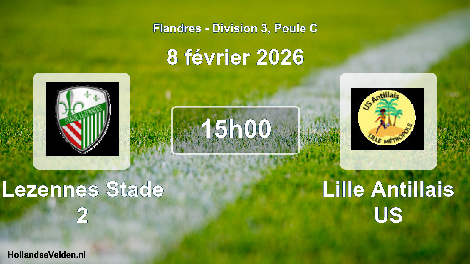 Match programmé: Lezennes Stade 2 - Lille Antillais US (8 février 2026)