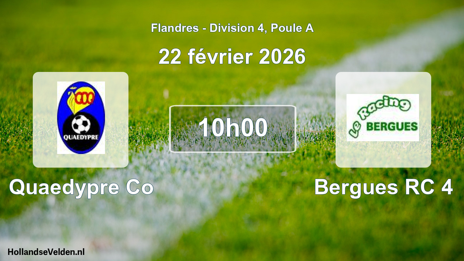 Match programmé: Quaedypre Co - Bergues RC 4 (22 février 2026)