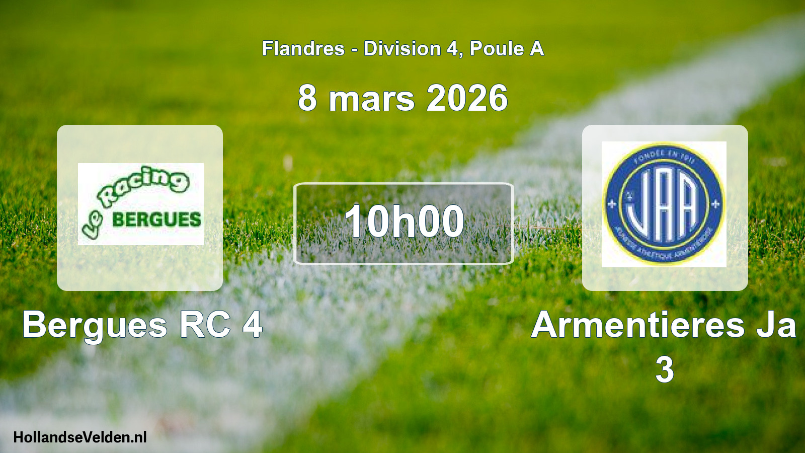 Match programmé: Bergues RC 4 - Armentieres Ja 3 (8 mars 2026)