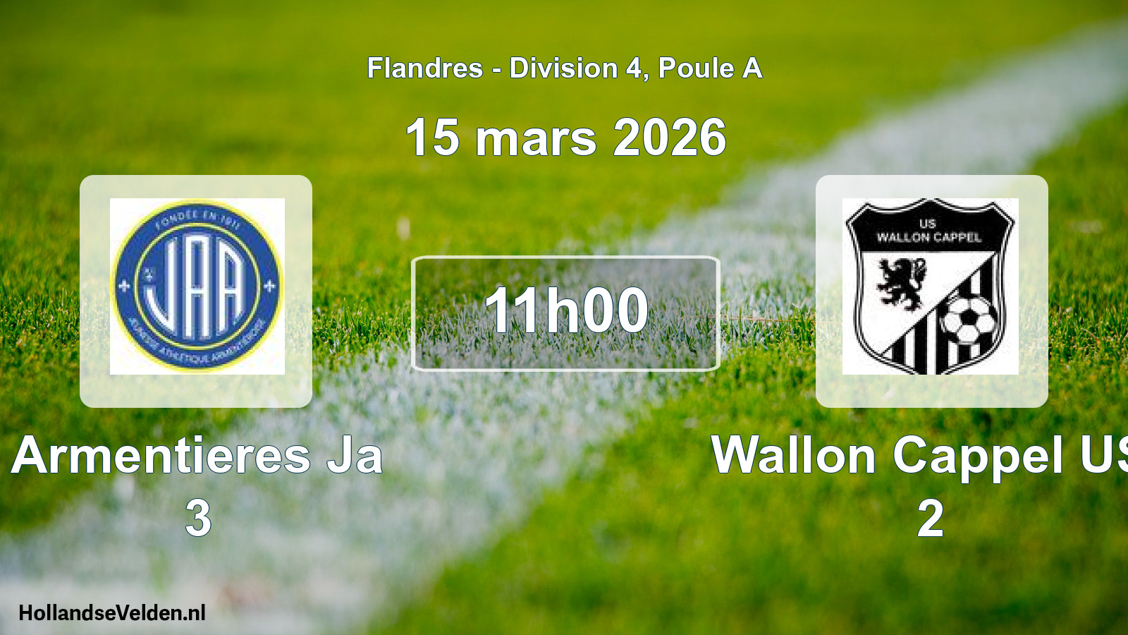 Match programmé: Armentieres Ja 3 - Wallon Cappel US 2 (15 mars 2026)