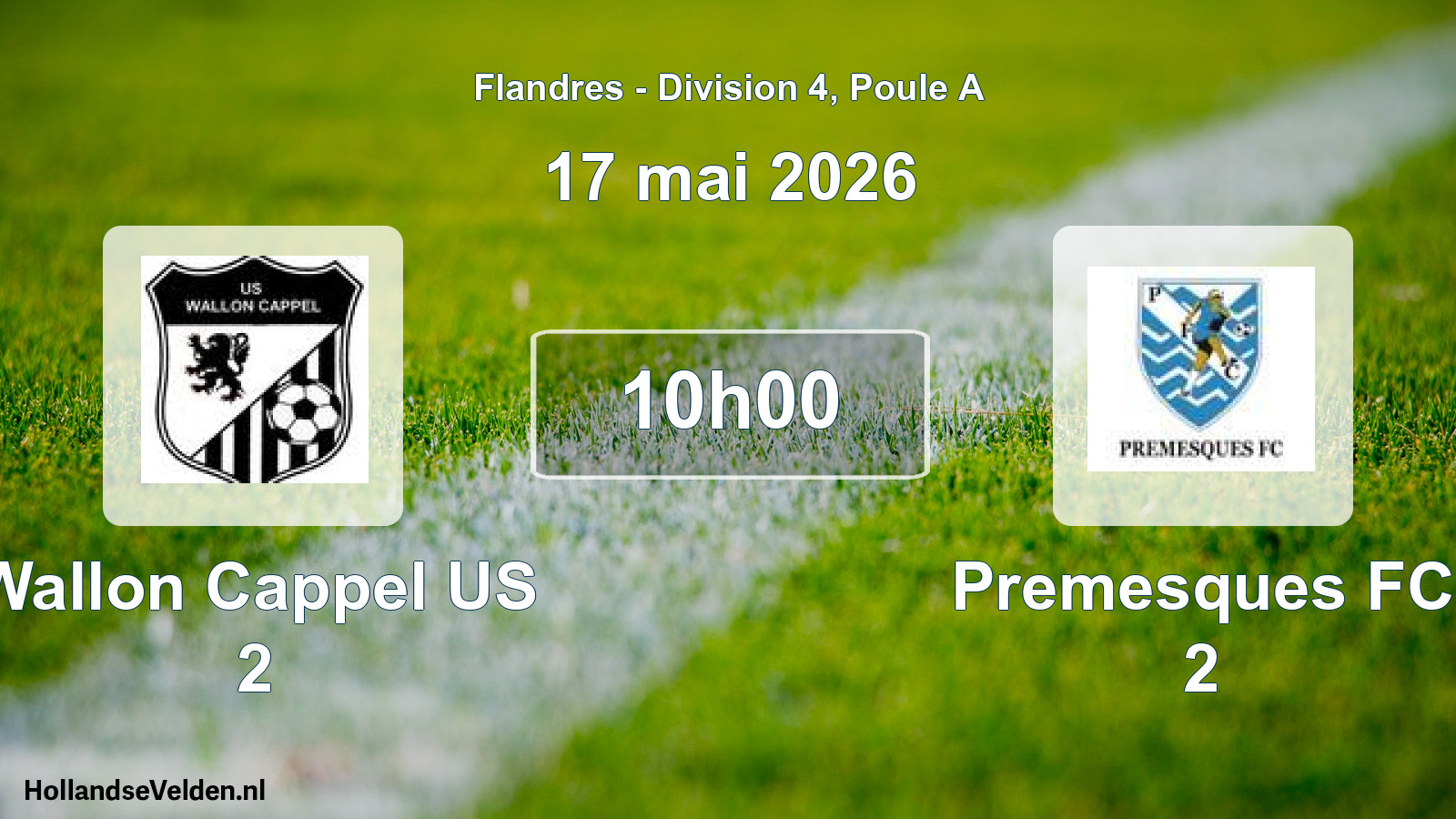 Match programmé: Wallon Cappel US 2 - Premesques FC 2 (17 mai 2026)
