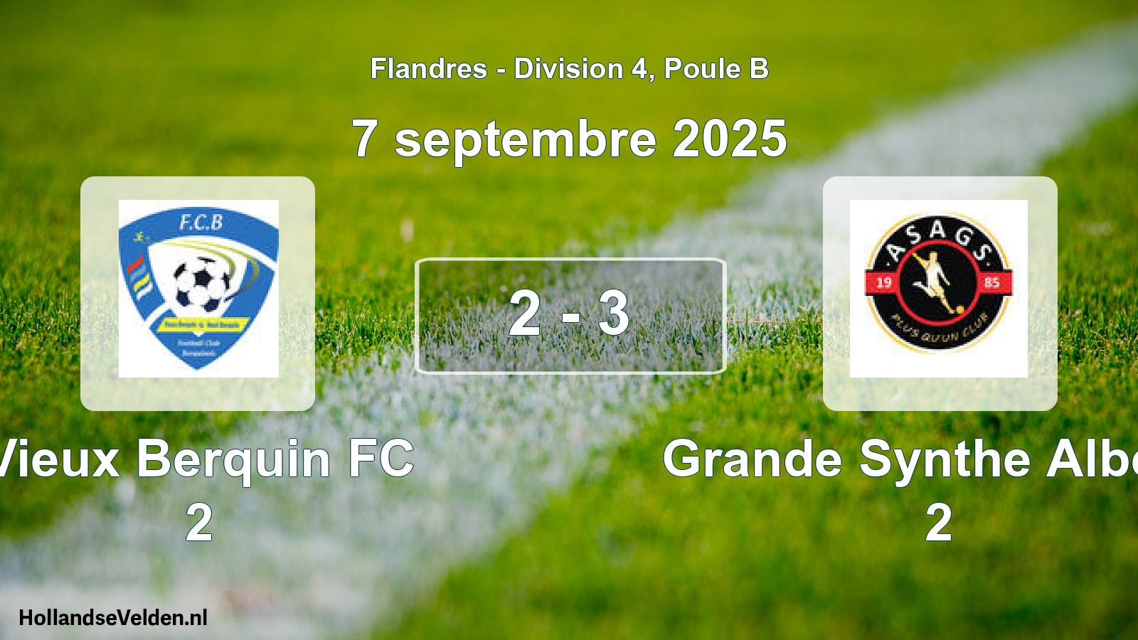 Match joué: Vieux Berquin FC 2 - Grande Synthe Albeck 2 2 - 3 (7 septembre 2025)