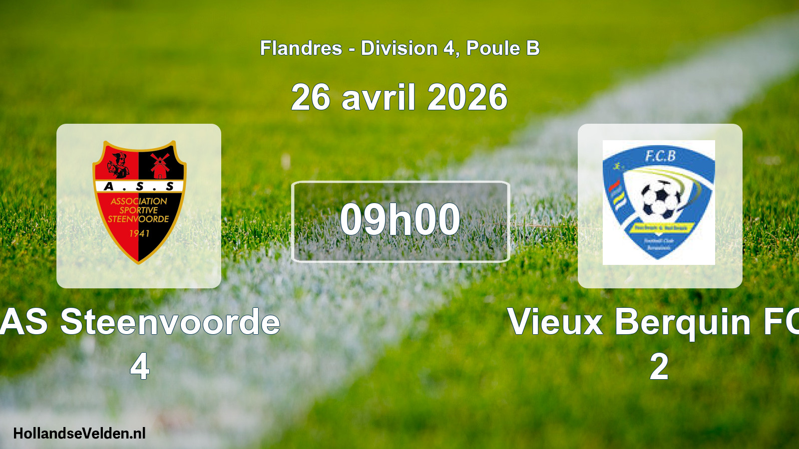 Match programmé: AS Steenvoorde 4 - Vieux Berquin FC 2 (26 avril 2026)