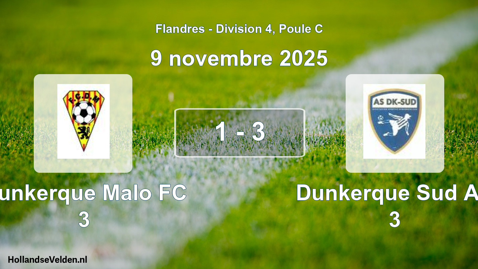 Match joué: Dunkerque Malo FC 3 - Dunkerque Sud AS 3 1 - 3 (9 novembre 2025)
