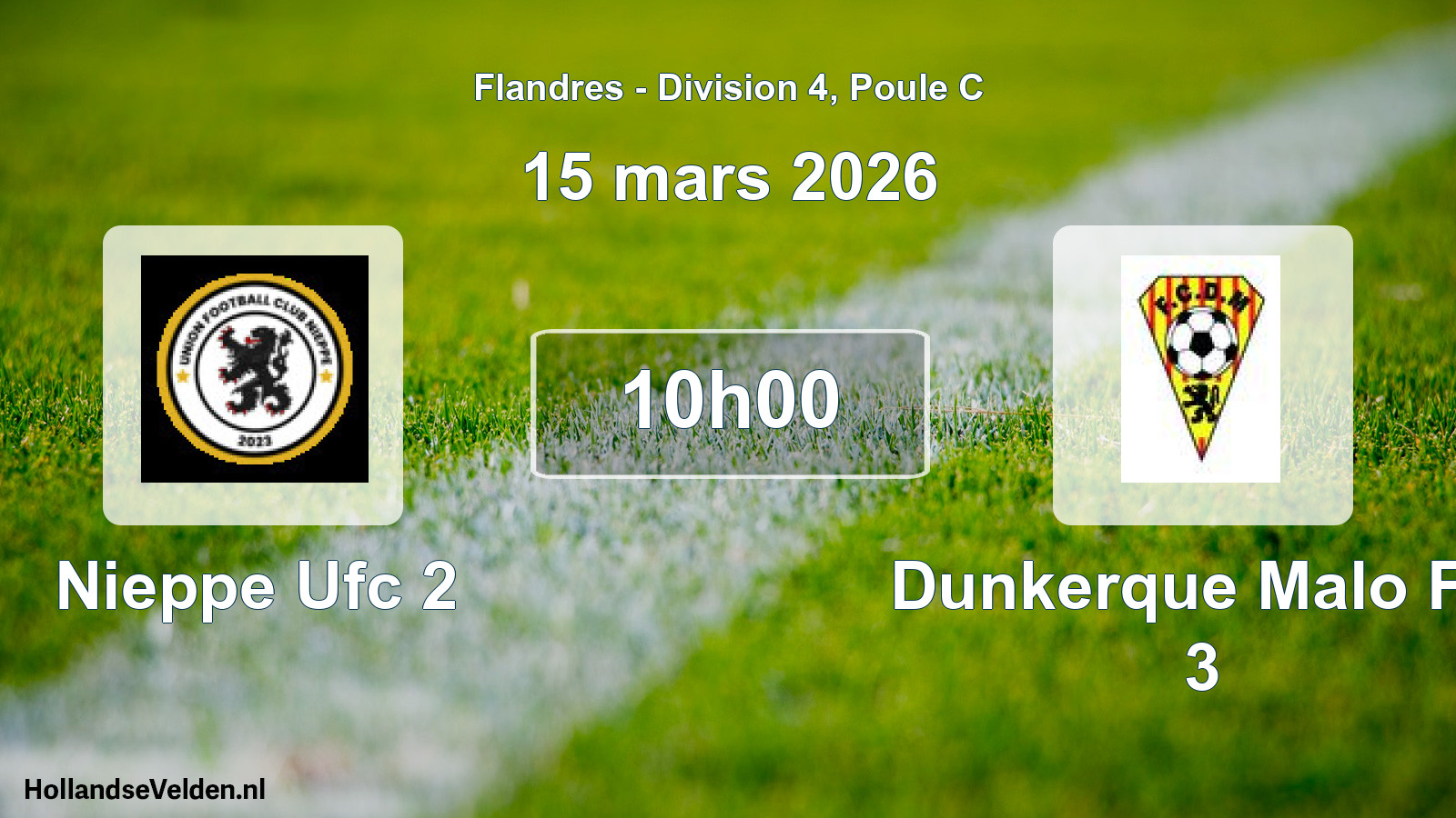 Match programmé: Nieppe Ufc 2 - Dunkerque Malo FC 3 (15 mars 2026)