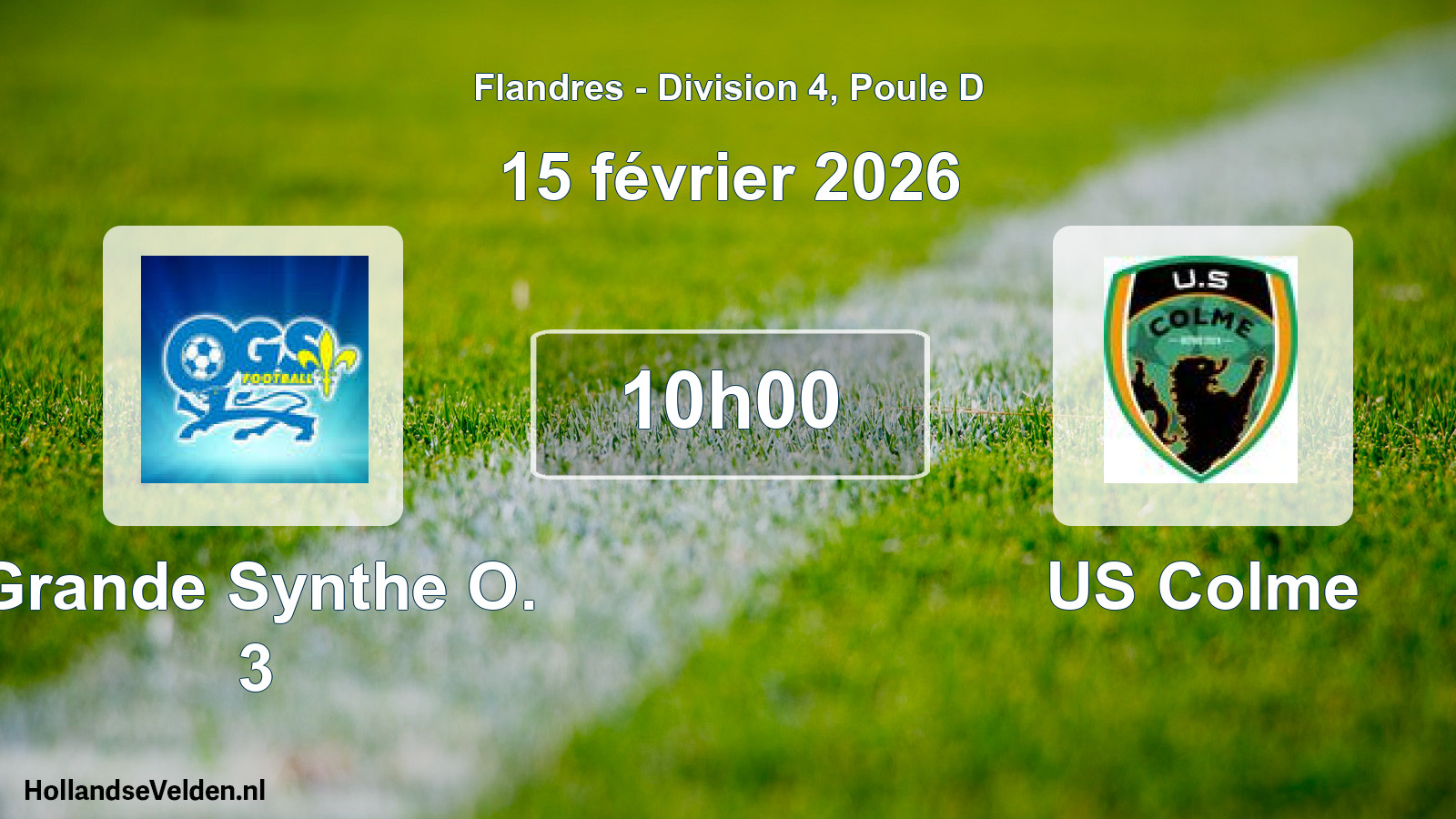 Match programmé: Grande Synthe O. 3 - US Colme (15 février 2026)