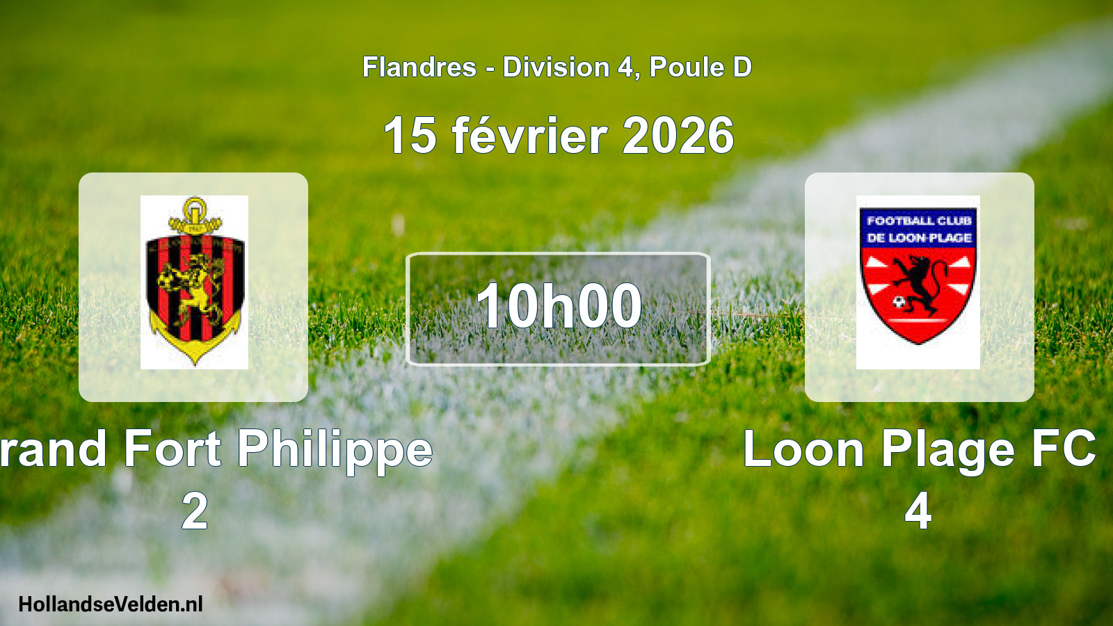 Match programmé: Grand Fort Philippe 2 - Loon Plage FC 4 (15 février 2026)