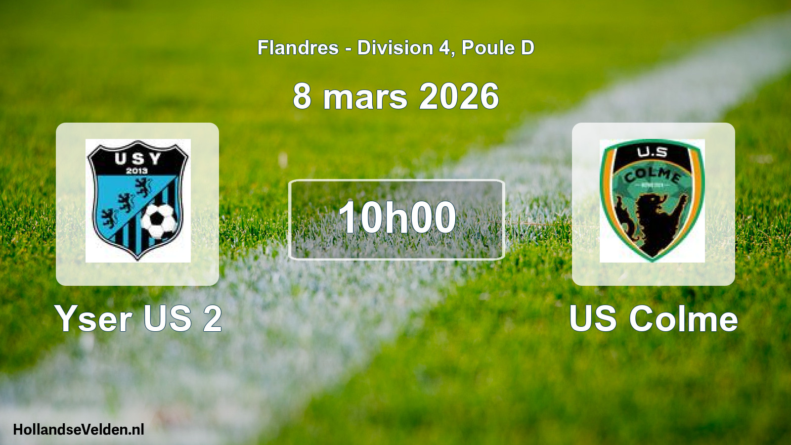 Match programmé: Yser US 2 - US Colme (8 mars 2026)