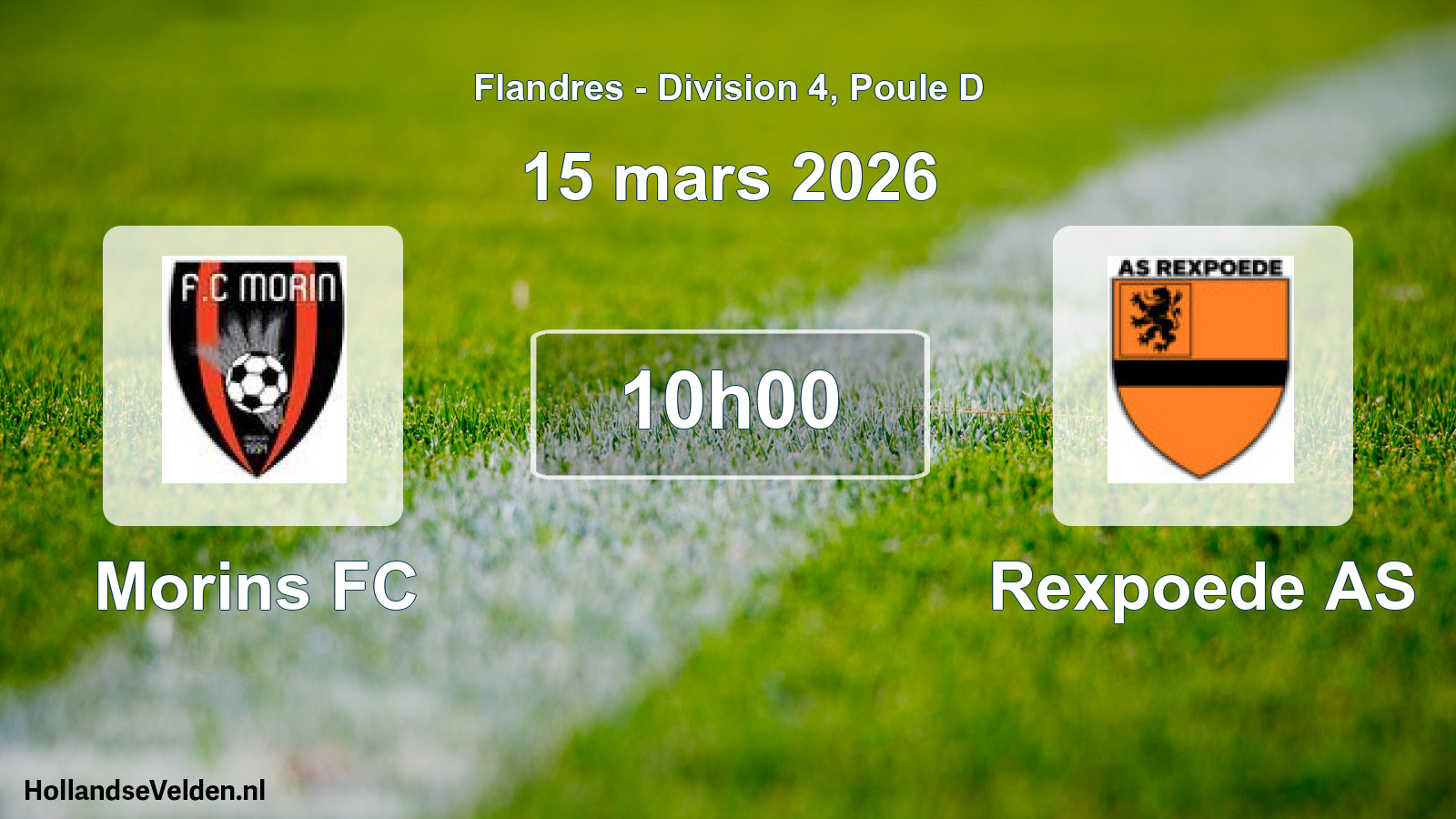 Match programmé: Morins FC - Rexpoede AS (15 mars 2026)