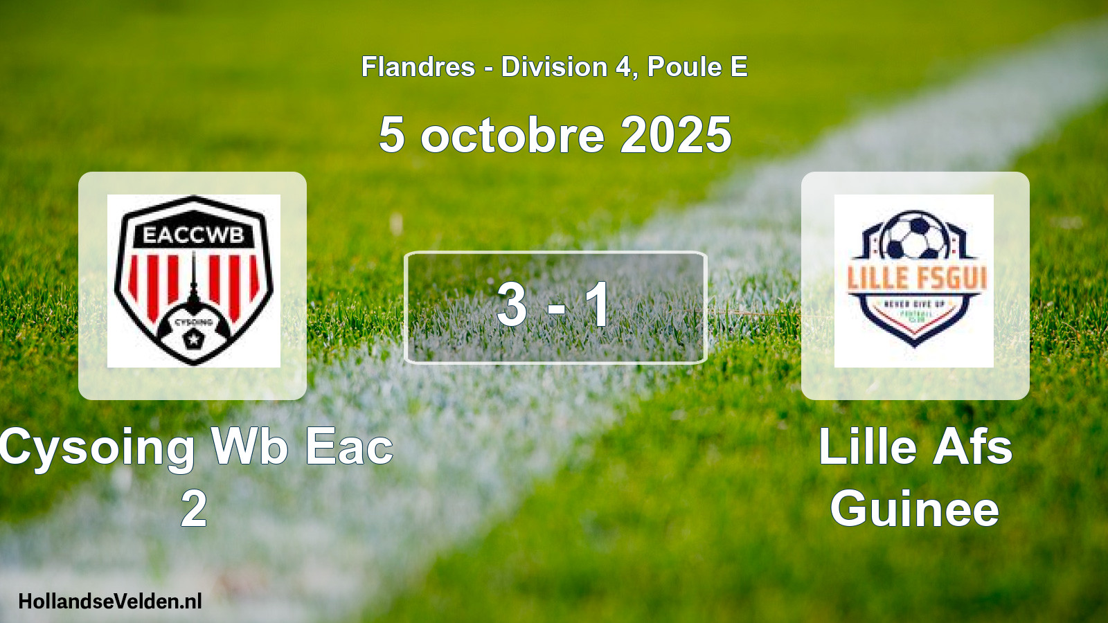 Match joué: Cysoing Wb Eac 2 - Lille Afs Guinee 3 - 1 (5 octobre 2025)