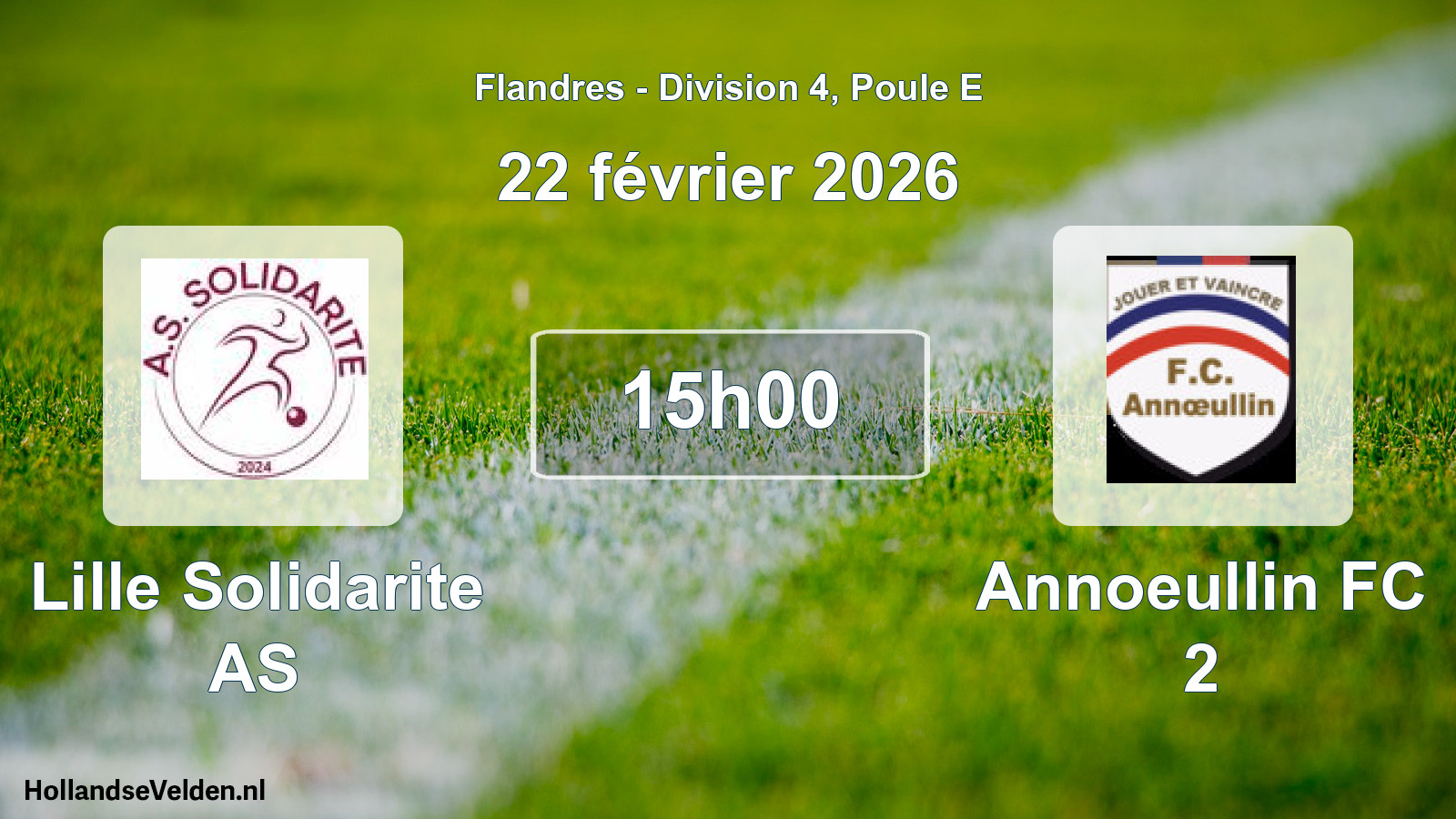 Match programmé: Lille Solidarite AS - Annoeullin FC 2 (22 février 2026)