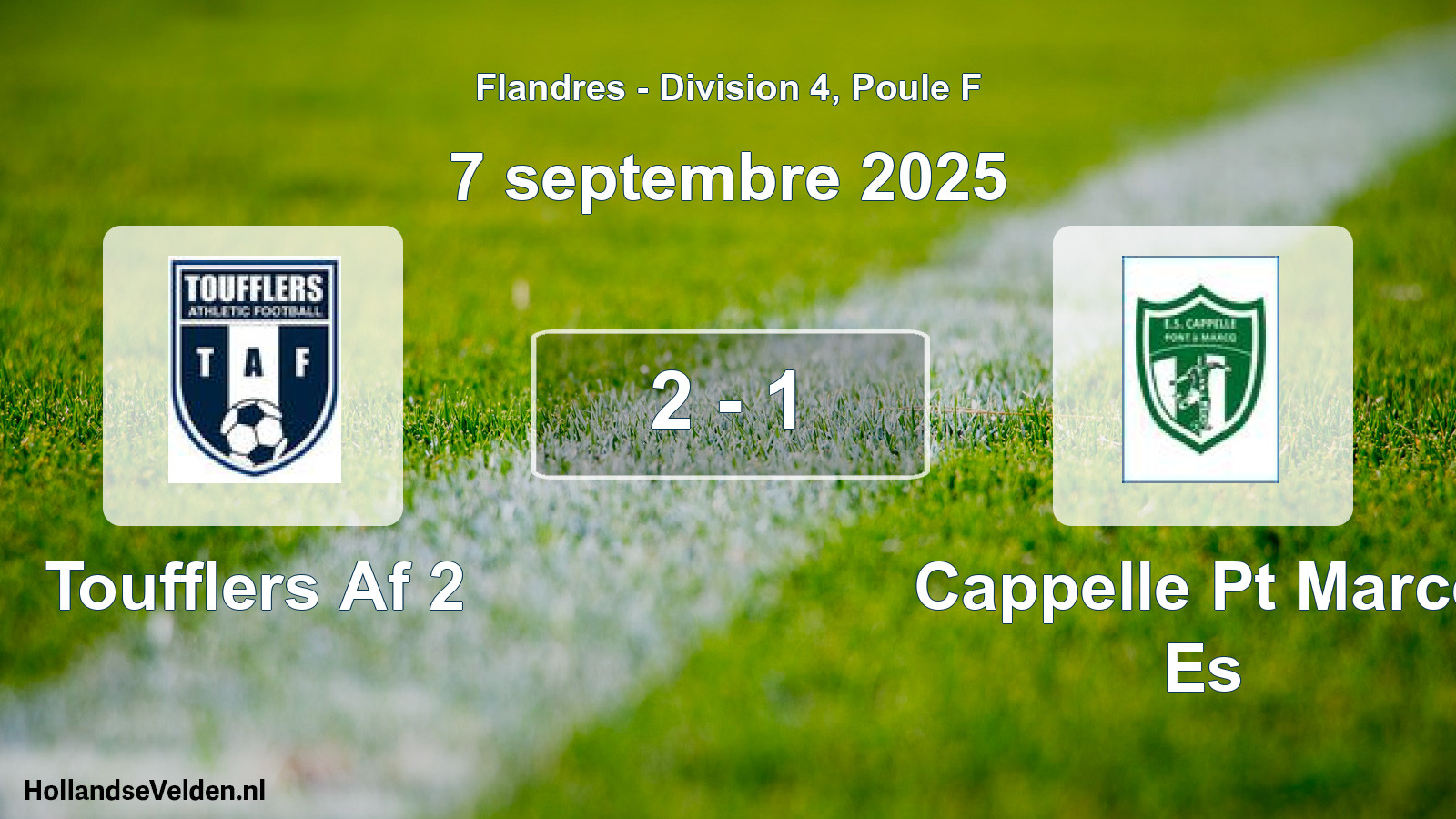 Gespeelde wedstrijd: Toufflers Af 2 - Cappelle Pt Marcq Es 2 - 1 (7 september 2025)