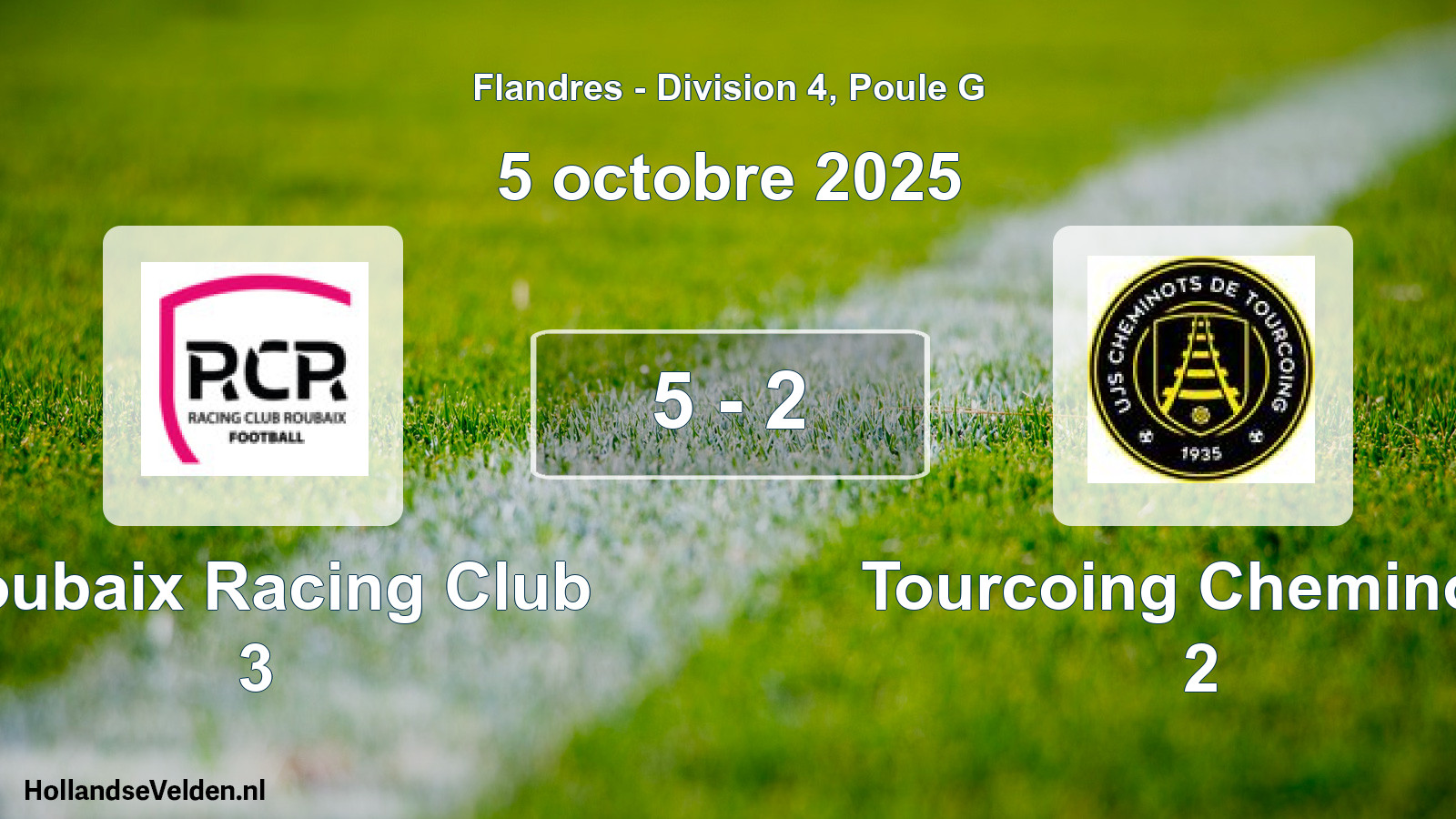 Match joué: Roubaix Racing Club 3 - Tourcoing Cheminots 2 5 - 2 (5 octobre 2025)