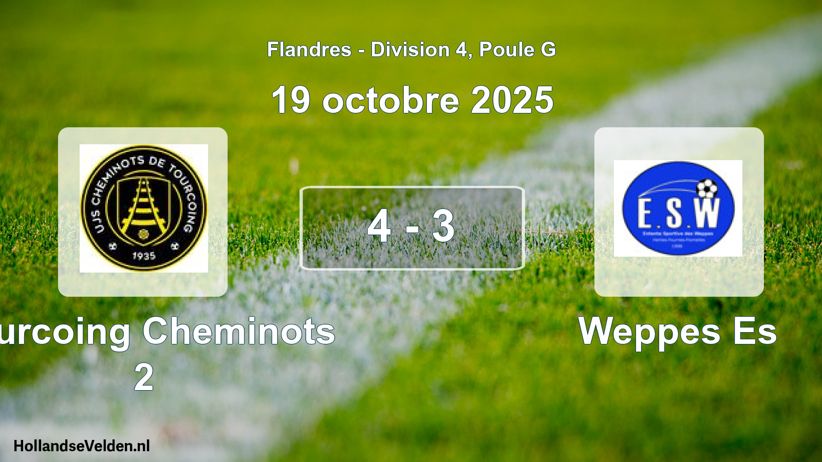 Match joué: Tourcoing Cheminots 2 - Weppes Es 4 - 3 (19 octobre 2025)