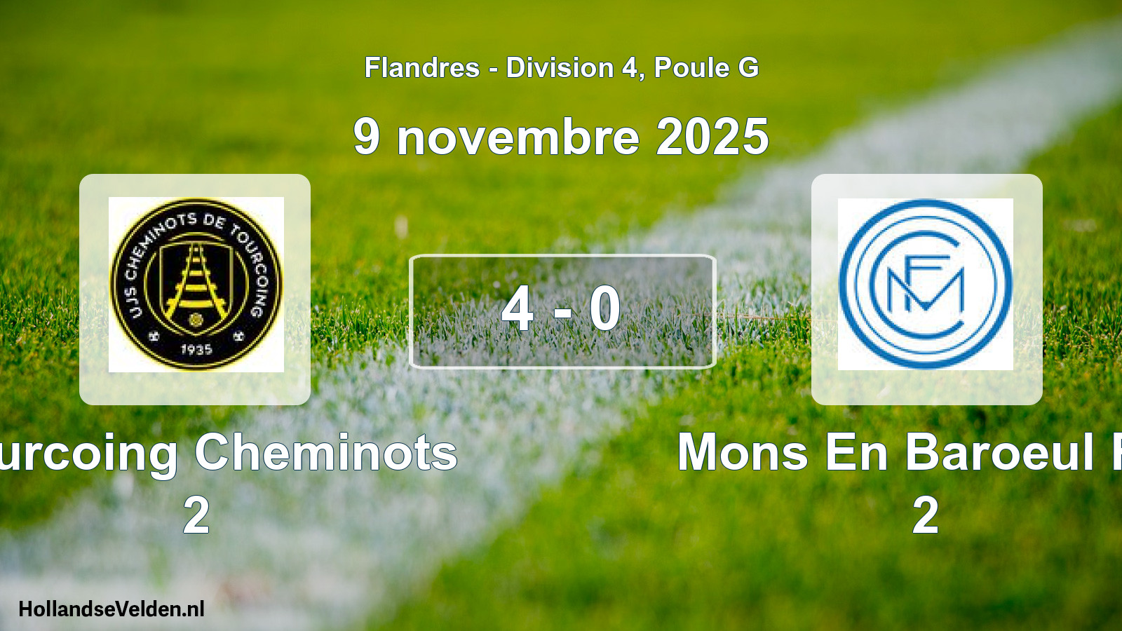 Match joué: Tourcoing Cheminots 2 - Mons En Baroeul FC 2 4 - 0 (9 novembre 2025)