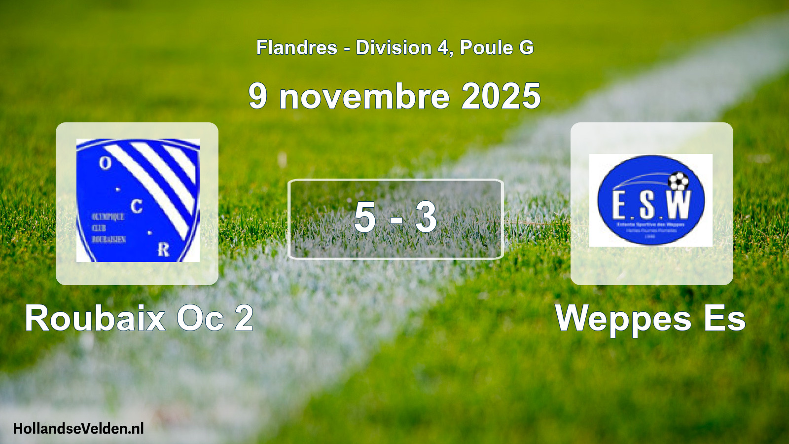 Match joué: Roubaix Oc 2 - Weppes Es 5 - 3 (9 novembre 2025)