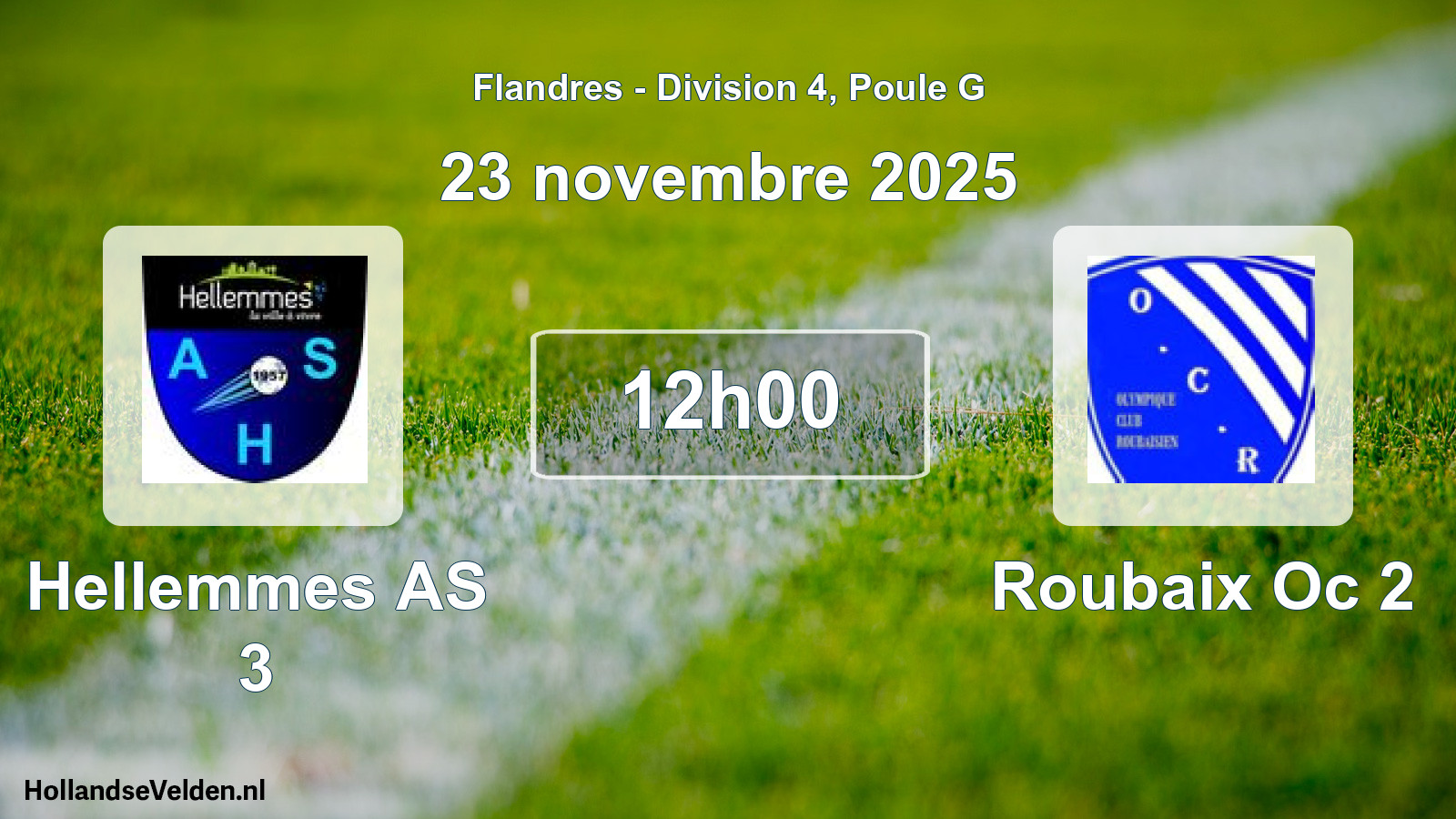 Match programmé: Hellemmes AS 3 - Roubaix Oc 2 (23 novembre 2025)