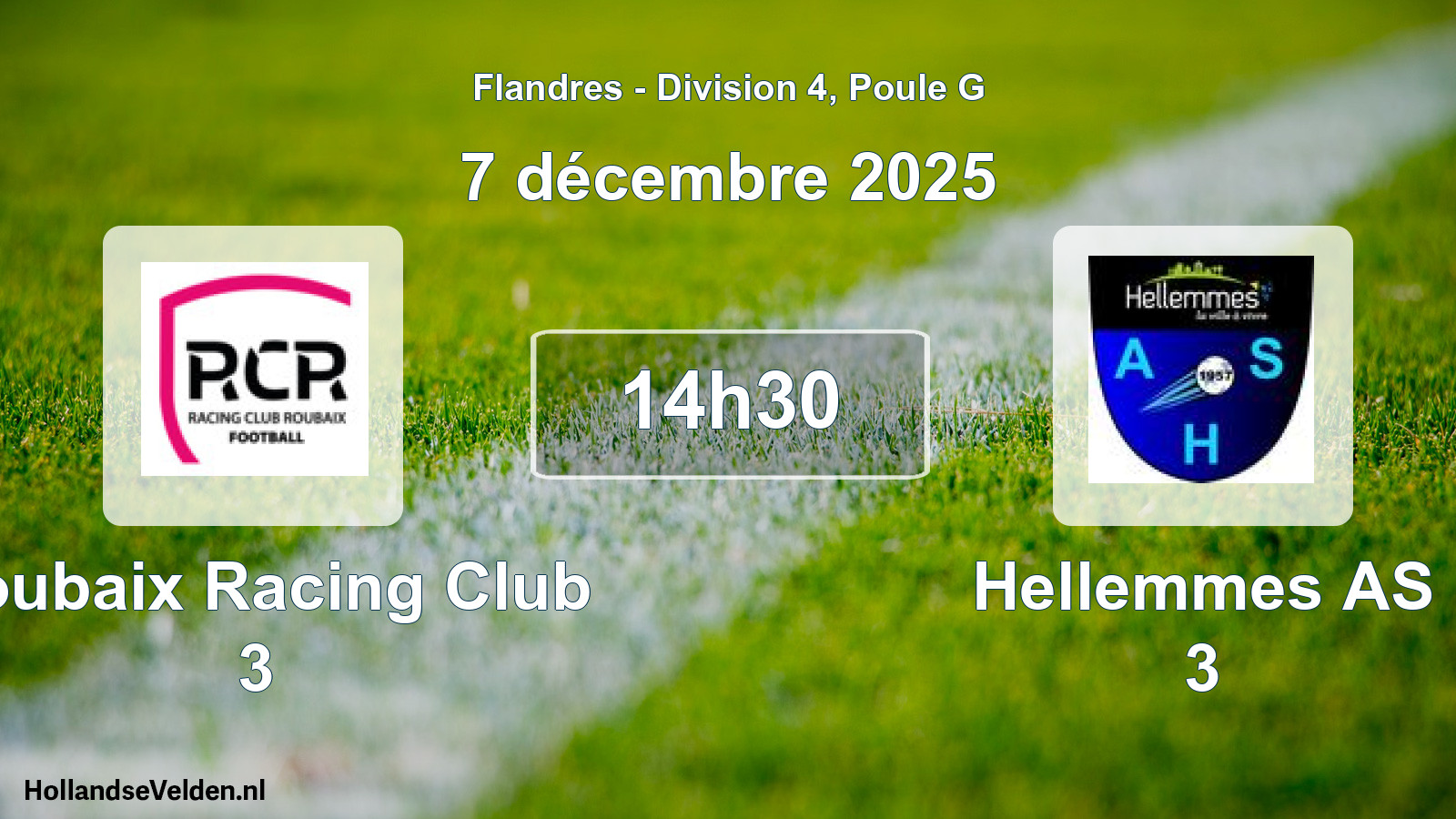 Match programmé: Roubaix Racing Club 3 - Hellemmes AS 3 (7 décembre 2025)