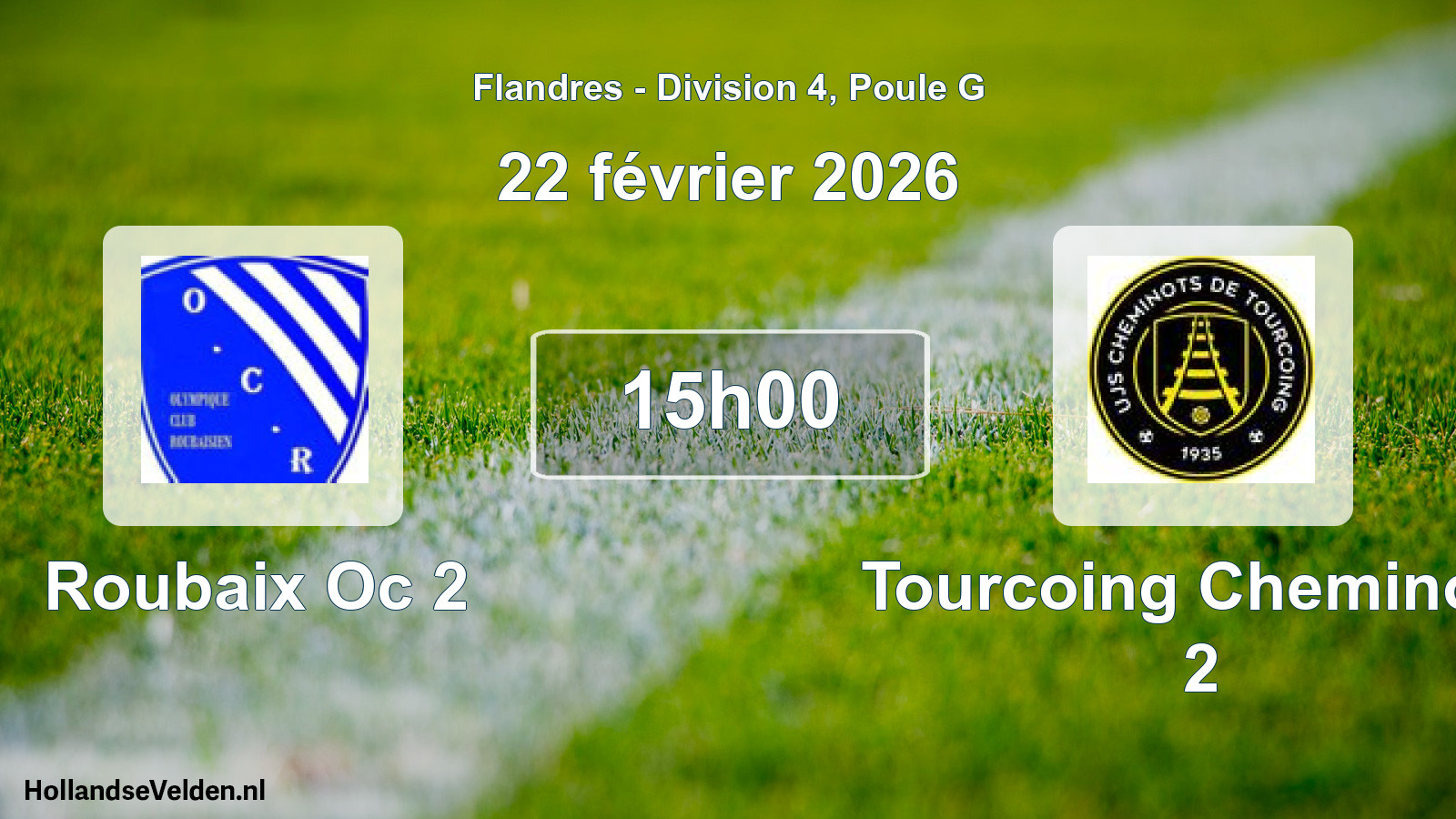 Match programmé: Roubaix Oc 2 - Tourcoing Cheminots 2 (22 février 2026)