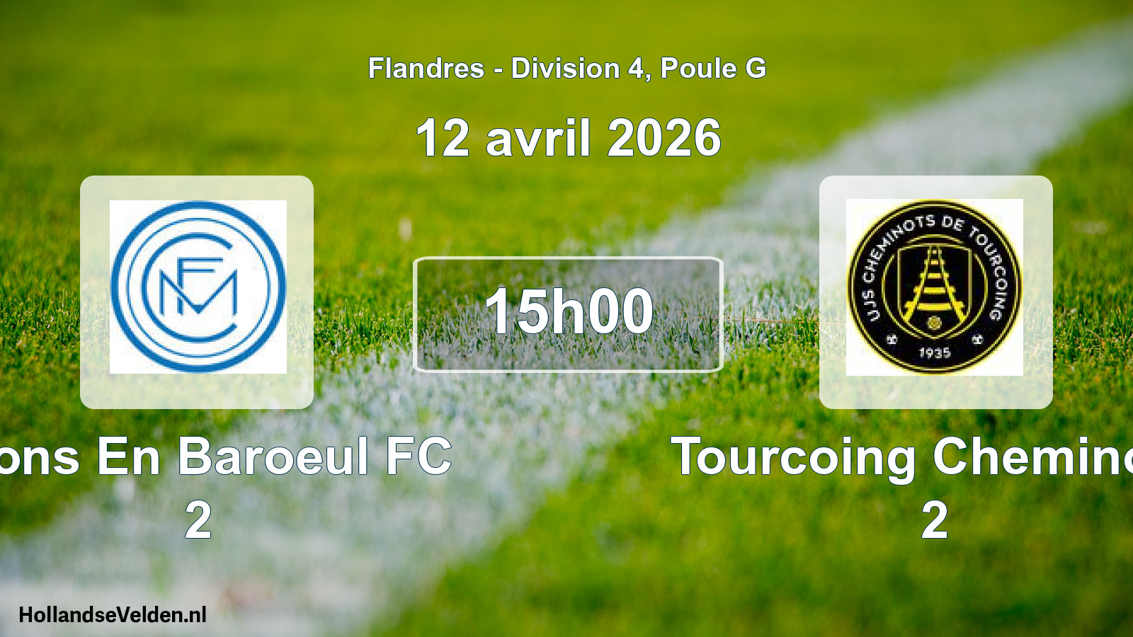 Match programmé: Mons En Baroeul FC 2 - Tourcoing Cheminots 2 (12 avril 2026)