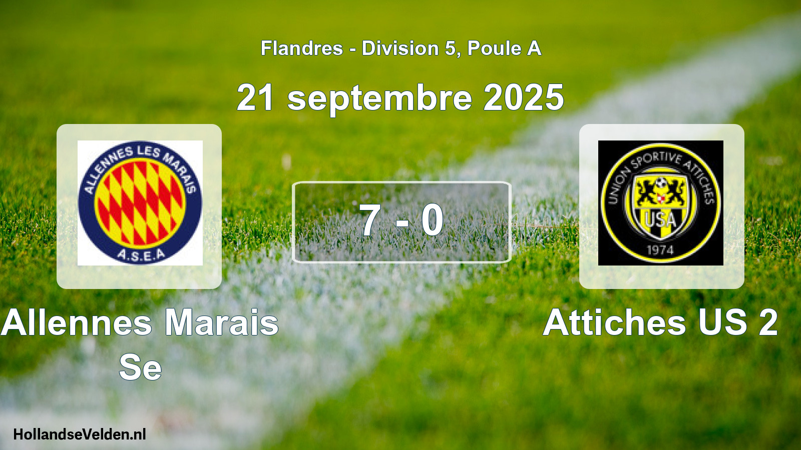 Total number of matches played: Allennes Marais Se - Attiches US 2 7 - 0 (21 September 2025)