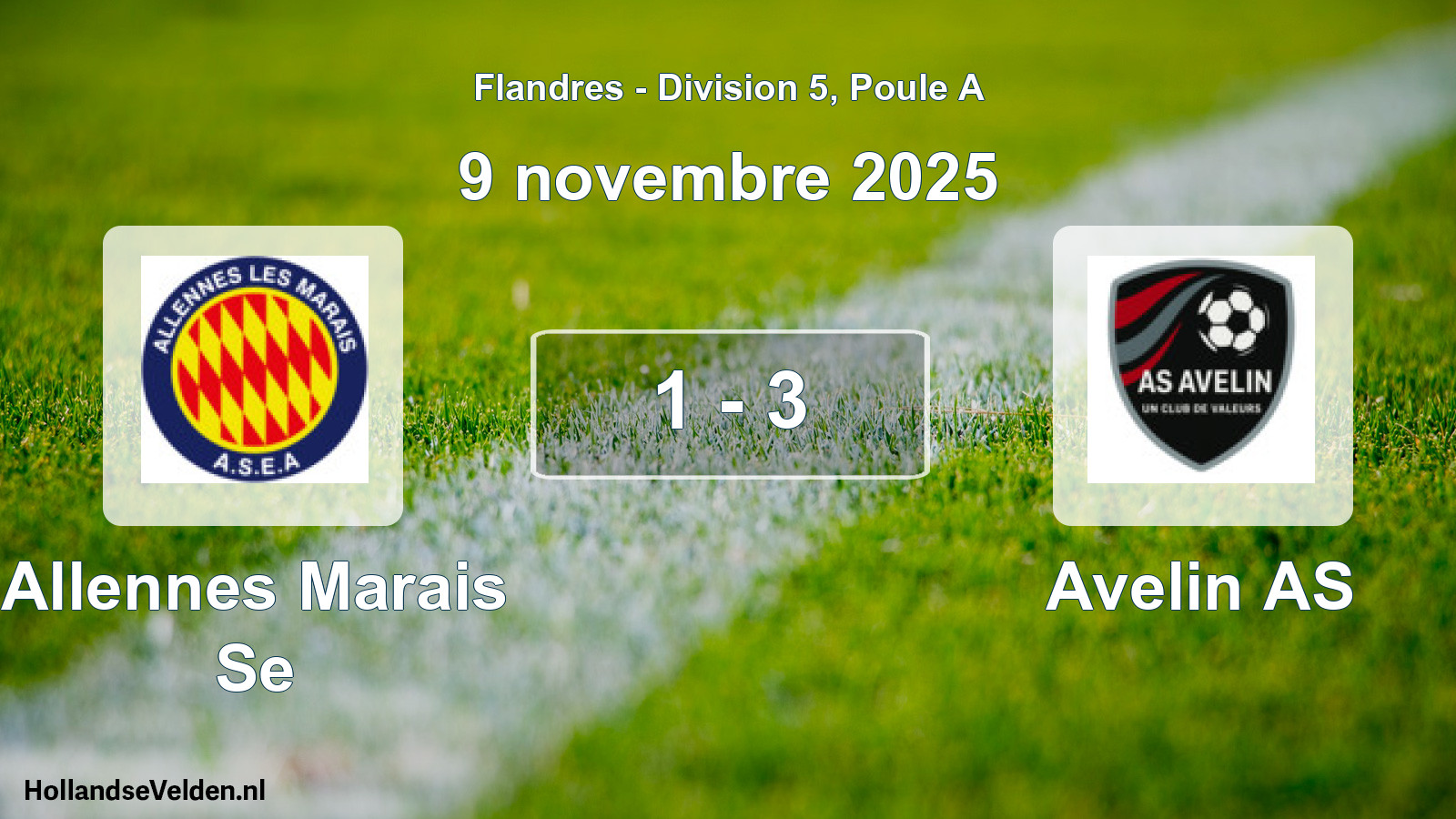 Match joué: Allennes Marais Se - Avelin AS 1 - 3 (9 novembre 2025)
