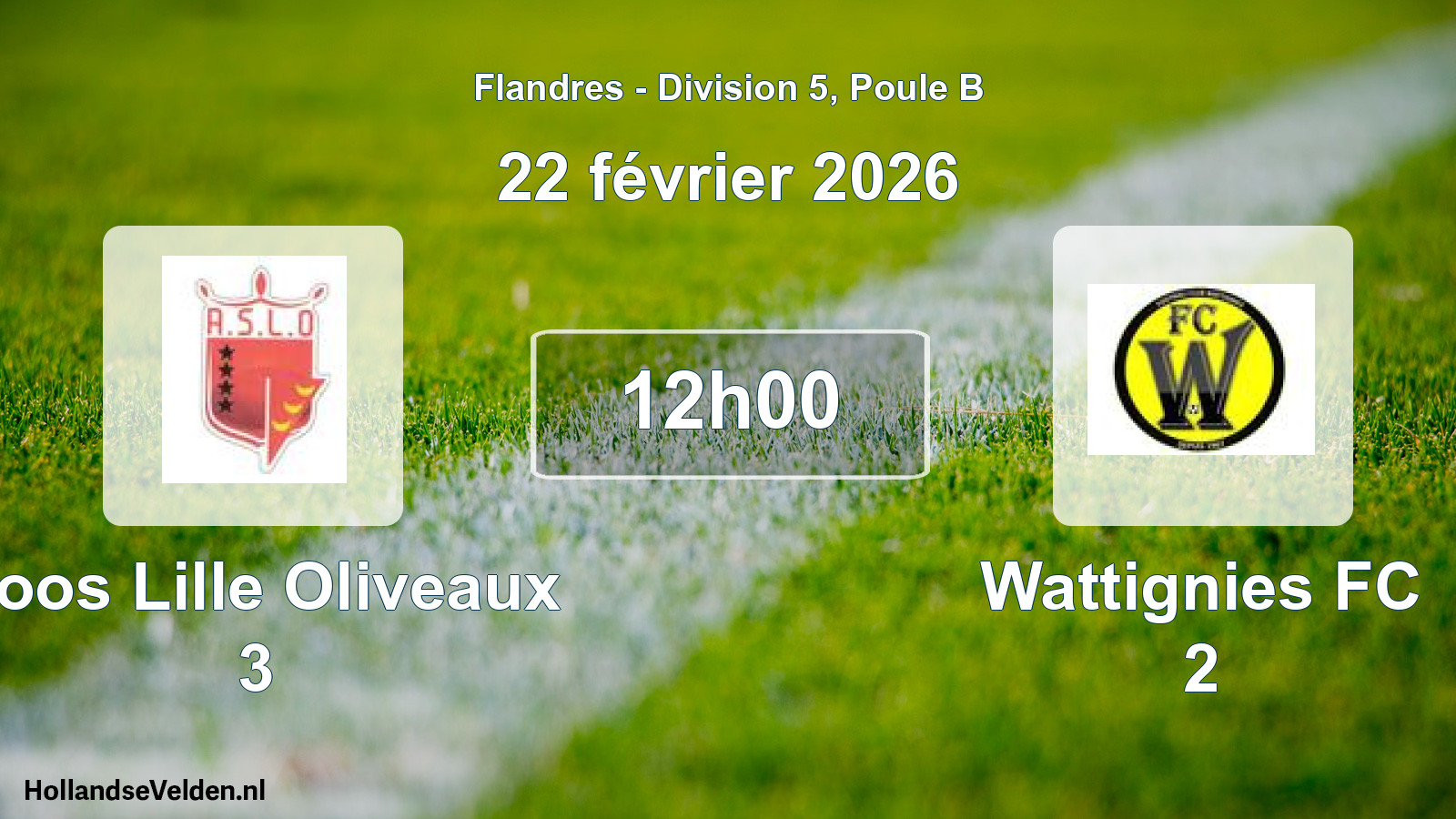 Match programmé: Loos Lille Oliveaux 3 - Wattignies FC 2 (22 février 2026)