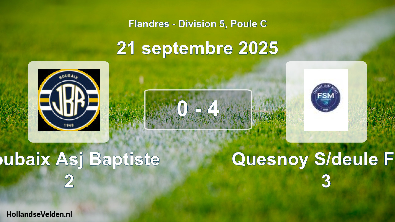 Gespeelde wedstrijd: Roubaix Asj Baptiste 2 - Quesnoy S/deule Fsm 3 0 - 4 (21 september 2025)