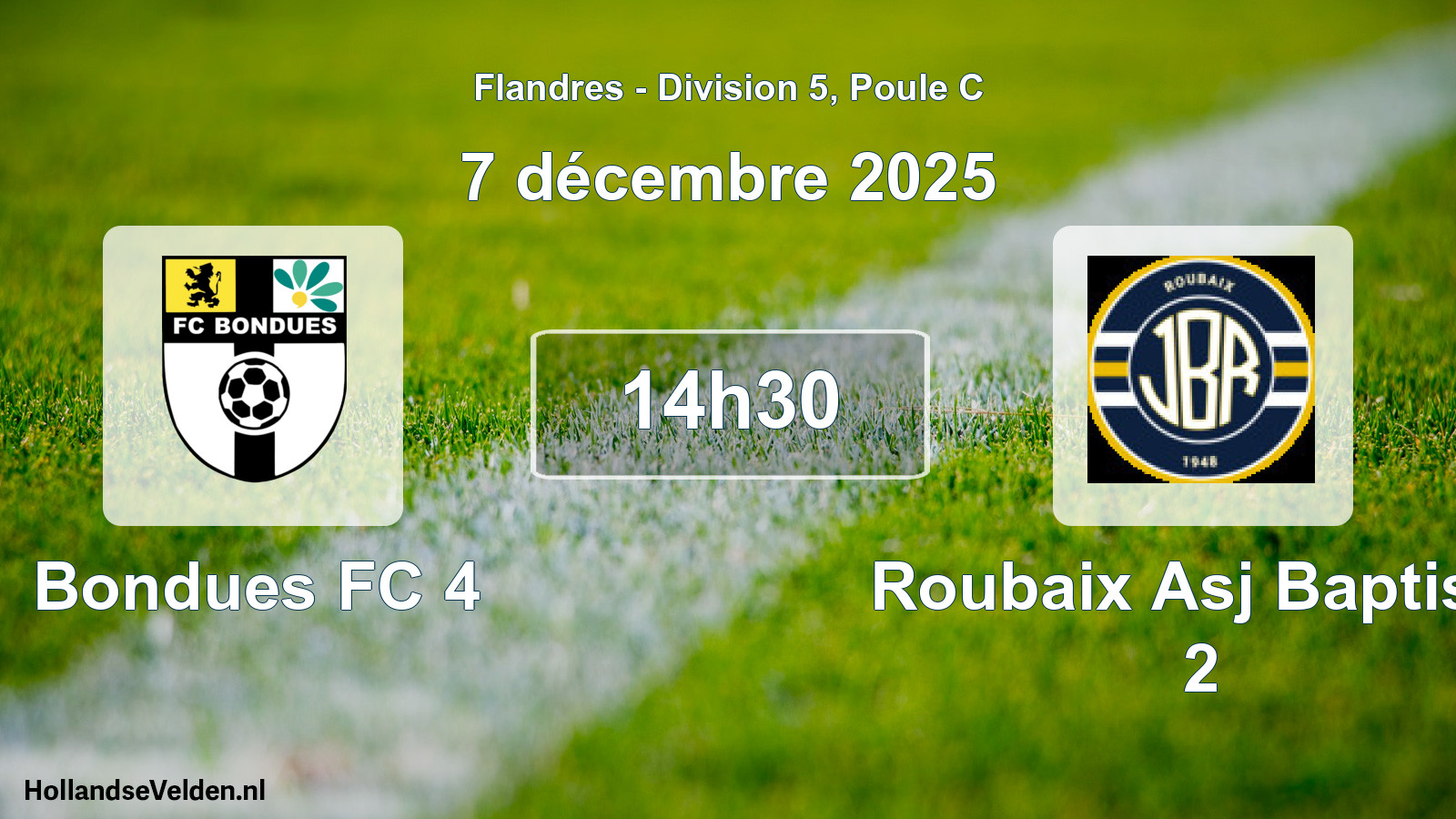 Match programmé: Bondues FC 4 - Roubaix Asj Baptiste 2 (7 décembre 2025)