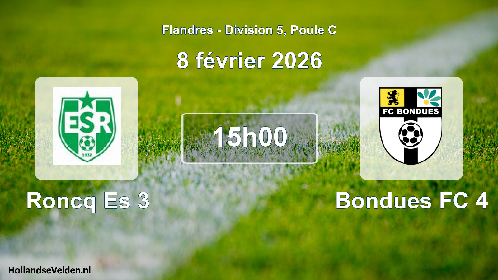Match programmé: Roncq Es 3 - Bondues FC 4 (8 février 2026)