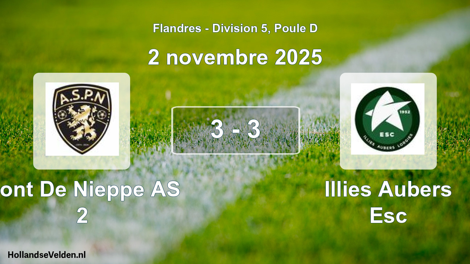 Gespeelde wedstrijd: Pont De Nieppe AS 2 - Illies Aubers Esc 3 - 3 (2 november 2025)