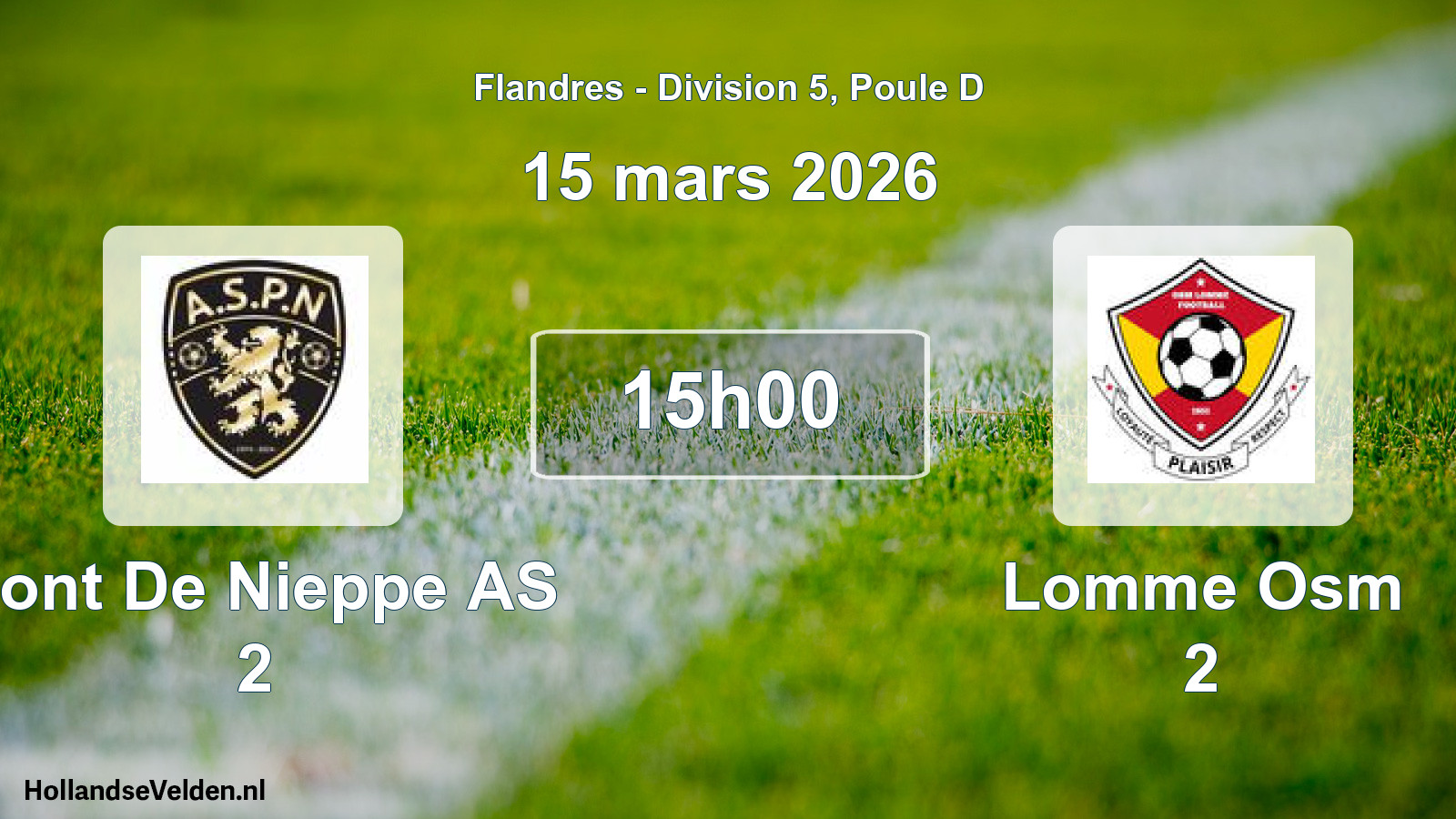 Match programmé: Pont De Nieppe AS 2 - Lomme Osm 2 (15 mars 2026)