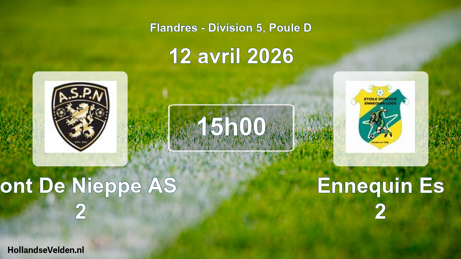 Match programmé: Pont De Nieppe AS 2 - Ennequin Es 2 (12 avril 2026)
