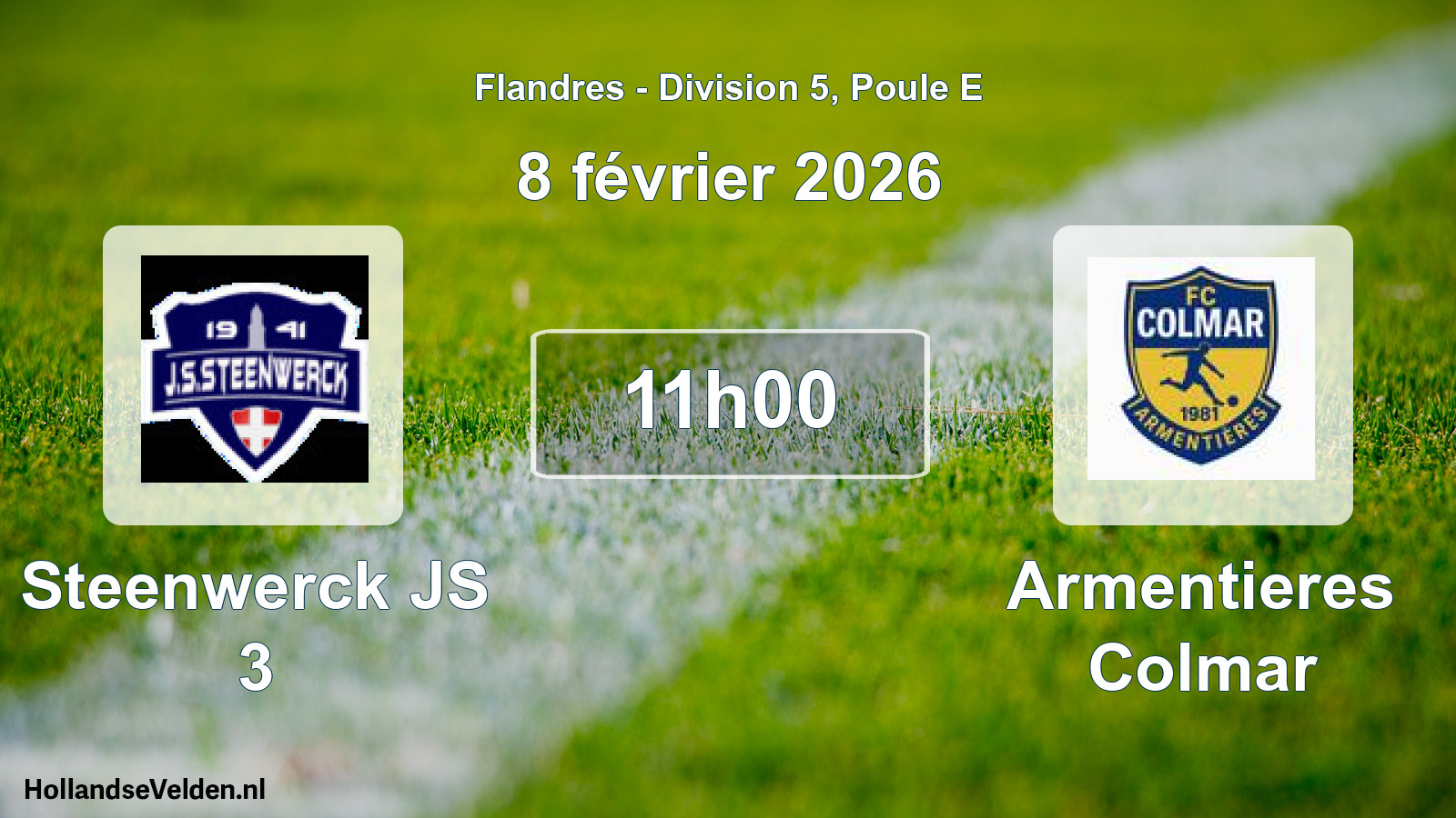 Match programmé: Steenwerck JS 3 - Armentieres Colmar (8 février 2026)