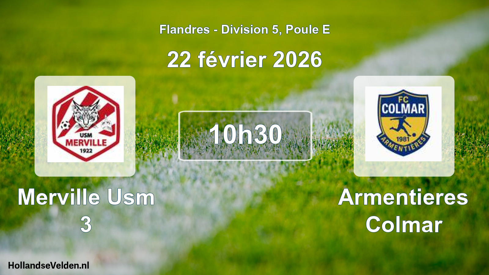 Match programmé: Merville Usm 3 - Armentieres Colmar (22 février 2026)