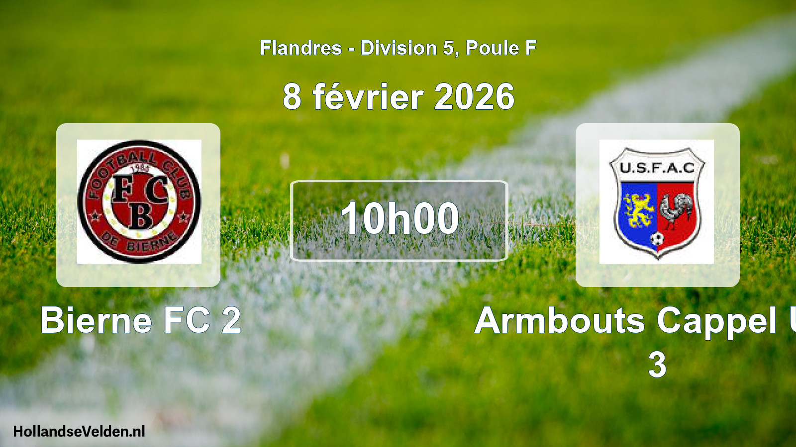 Match programmé: Bierne FC 2 - Armbouts Cappel US 3 (8 février 2026)