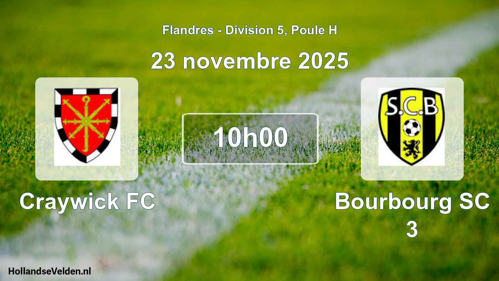 Geplande wedstrijd: Craywick FC - Bourbourg SC 3 (23 november 2025)