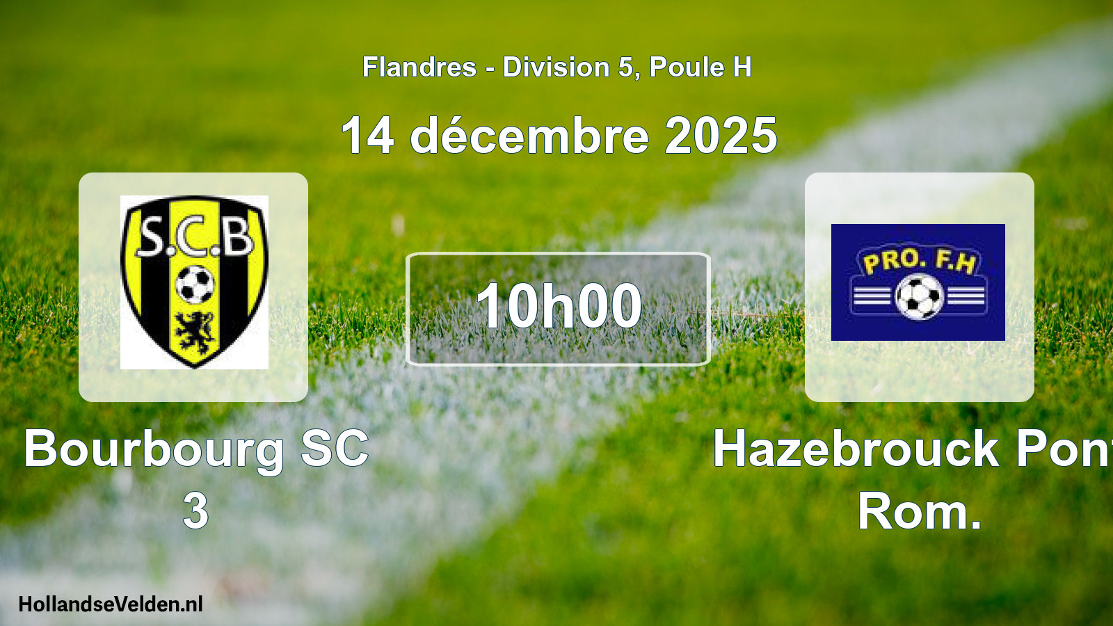 Match programmé: Bourbourg SC 3 - Hazebrouck Pont Rom. (14 décembre 2025)