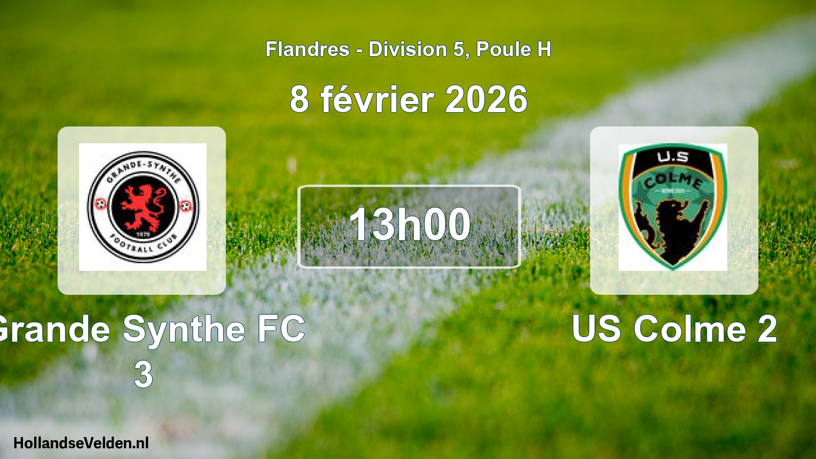 Match programmé: Grande Synthe FC 3 - US Colme 2 (8 février 2026)