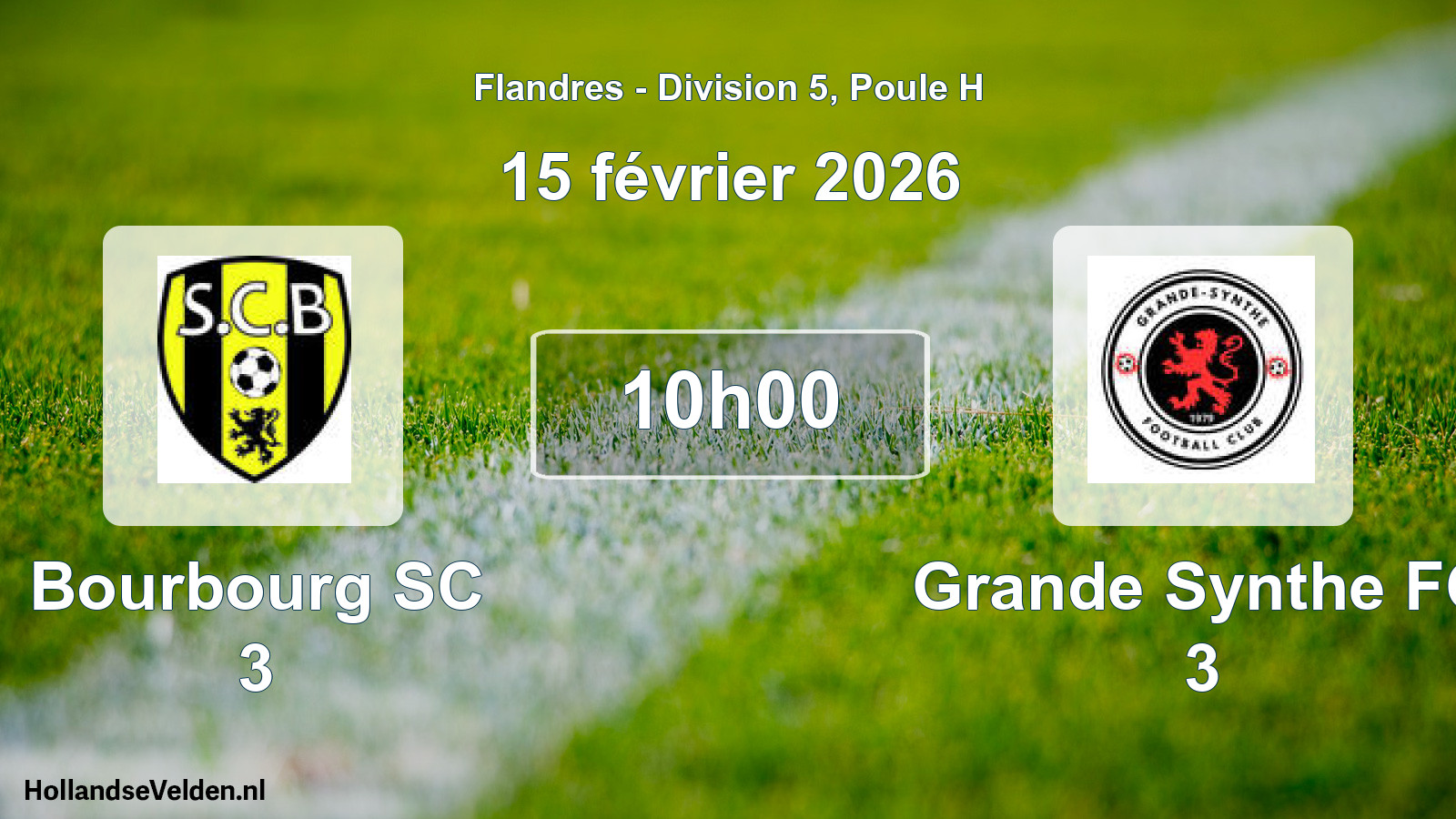 Match programmé: Bourbourg SC 3 - Grande Synthe FC 3 (15 février 2026)