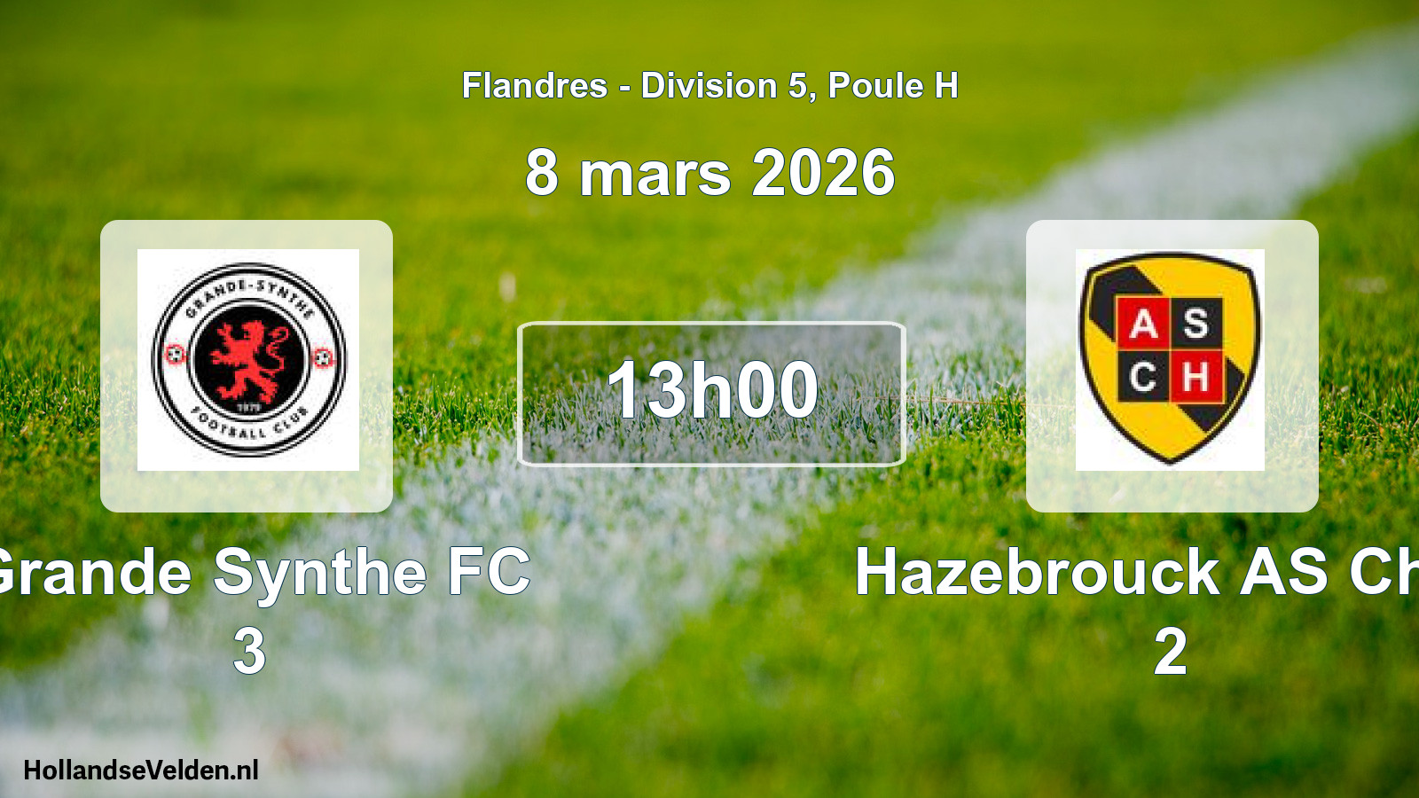 Match programmé: Grande Synthe FC 3 - Hazebrouck AS Chts 2 (8 mars 2026)