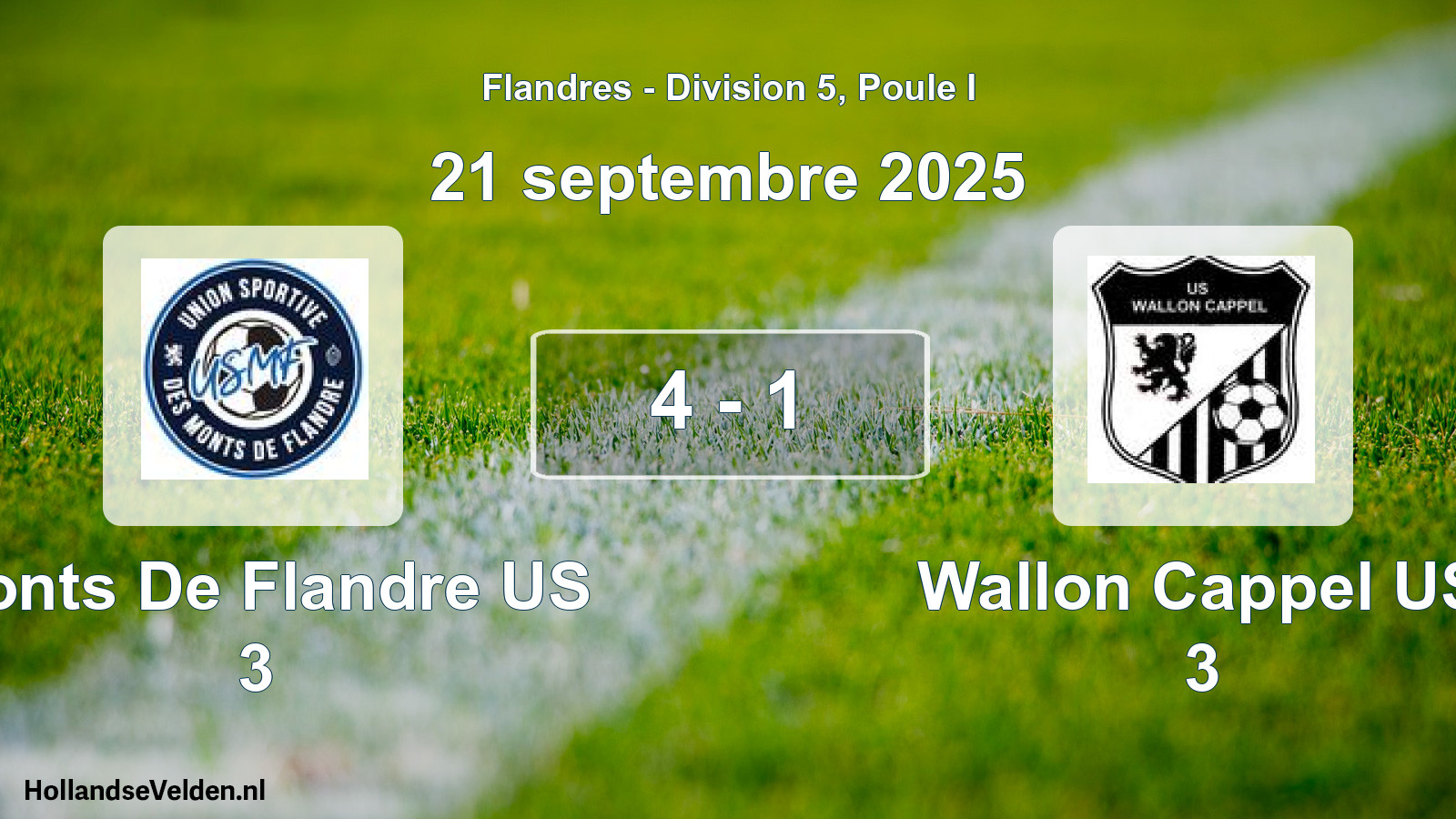 Match joué: Monts De Flandre US 3 - Wallon Cappel US 3 4 - 1 (21 septembre 2025)
