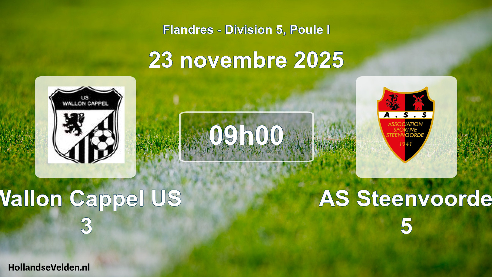 Match programmé: Wallon Cappel US 3 - AS Steenvoorde 5 (23 novembre 2025)