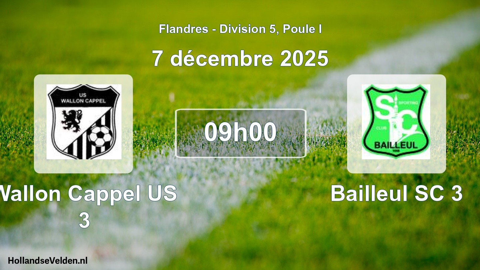 Match programmé: Wallon Cappel US 3 - Bailleul SC 3 (7 décembre 2025)