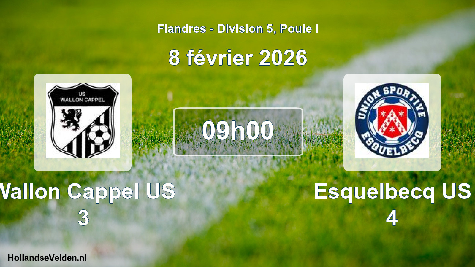 Match programmé: Wallon Cappel US 3 - Esquelbecq US 4 (8 février 2026)