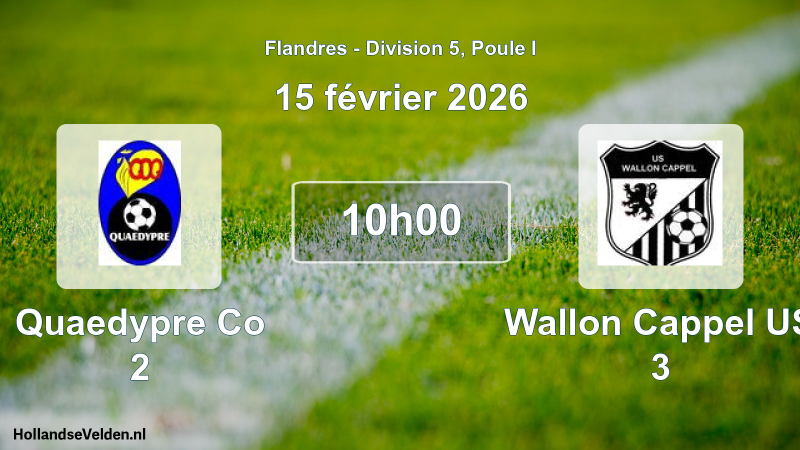 Match programmé: Quaedypre Co 2 - Wallon Cappel US 3 (15 février 2026)
