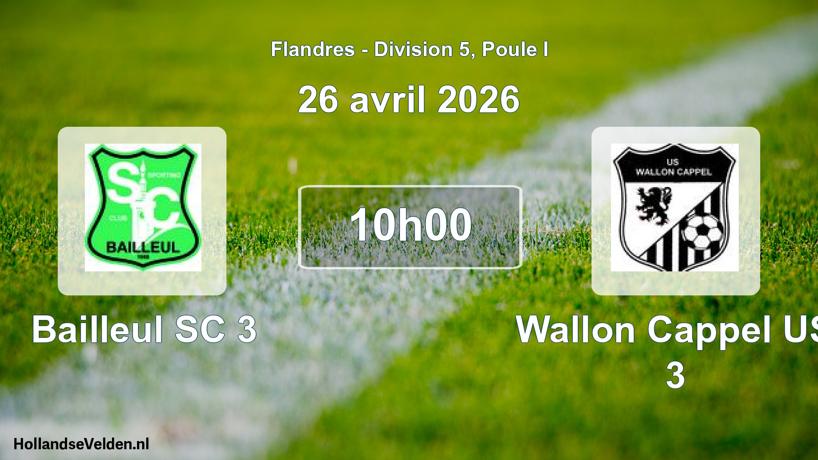 Match programmé: Bailleul SC 3 - Wallon Cappel US 3 (26 avril 2026)