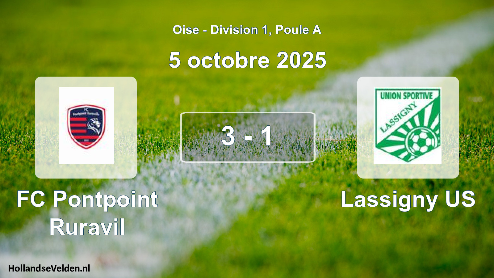 Total number of matches played: FC Pontpoint Ruravil - Lassigny US 3 - 1 (5 October 2025)
