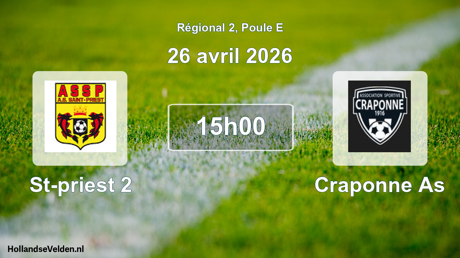 Geplande wedstrijd: St-priest 2 - Craponne As (26 avril 2026)