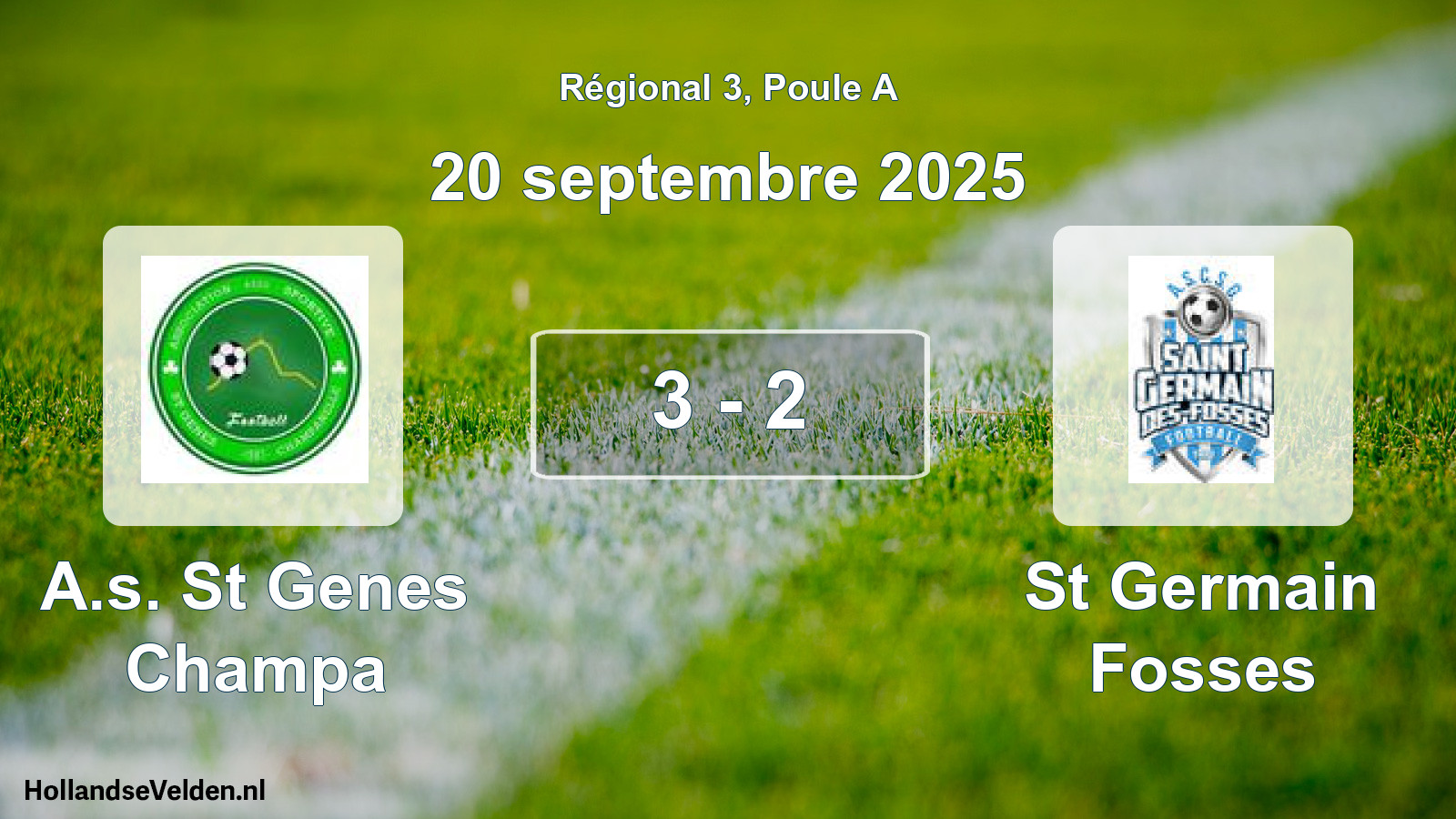 Gespeelde wedstrijd: A.s. St Genes Champa - St Germain Fosses 3 - 2 (20 september 2025)